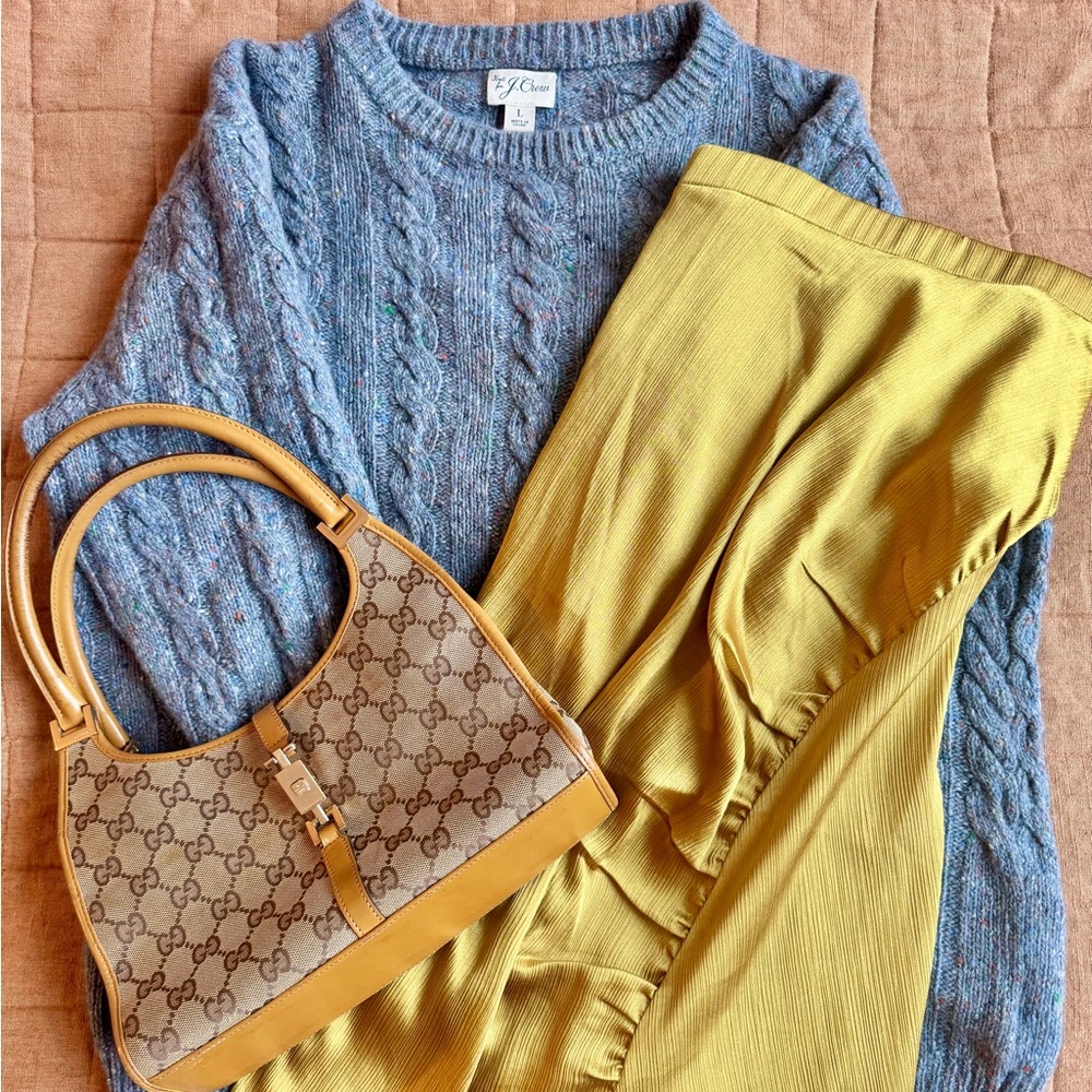 J. Crew Marled Baby Dusty Blue Cable Knit Wool Blend Long Sleeve Crew Sweater